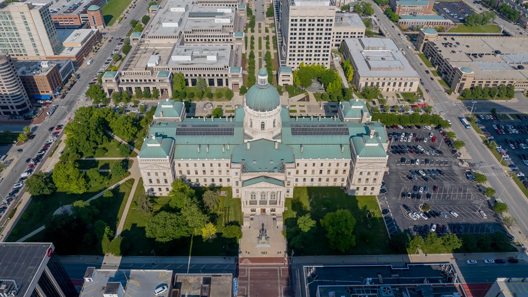 Aerial view of the Indiana Statehouse